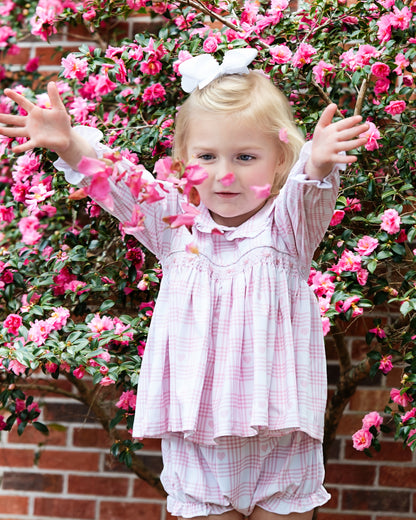 Pink Knit Smocked Plaid Heart Diaper Set