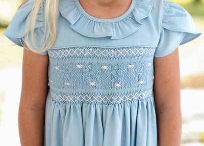 Blue Geometric Smocked Dress