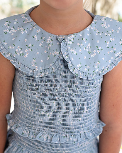 Blue And White Petite Floral Smocked Skirt Set