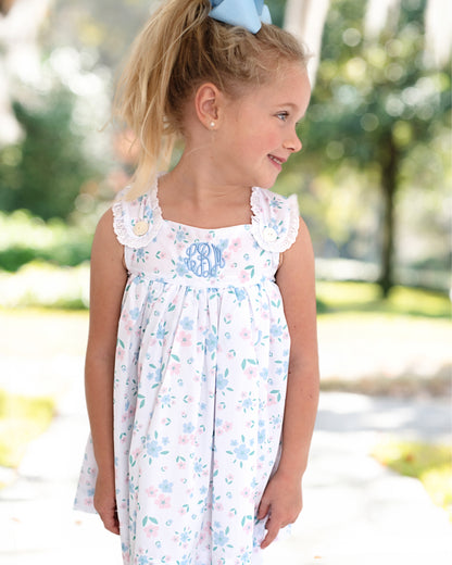 Pink And Blue Floral Eyelet Dress