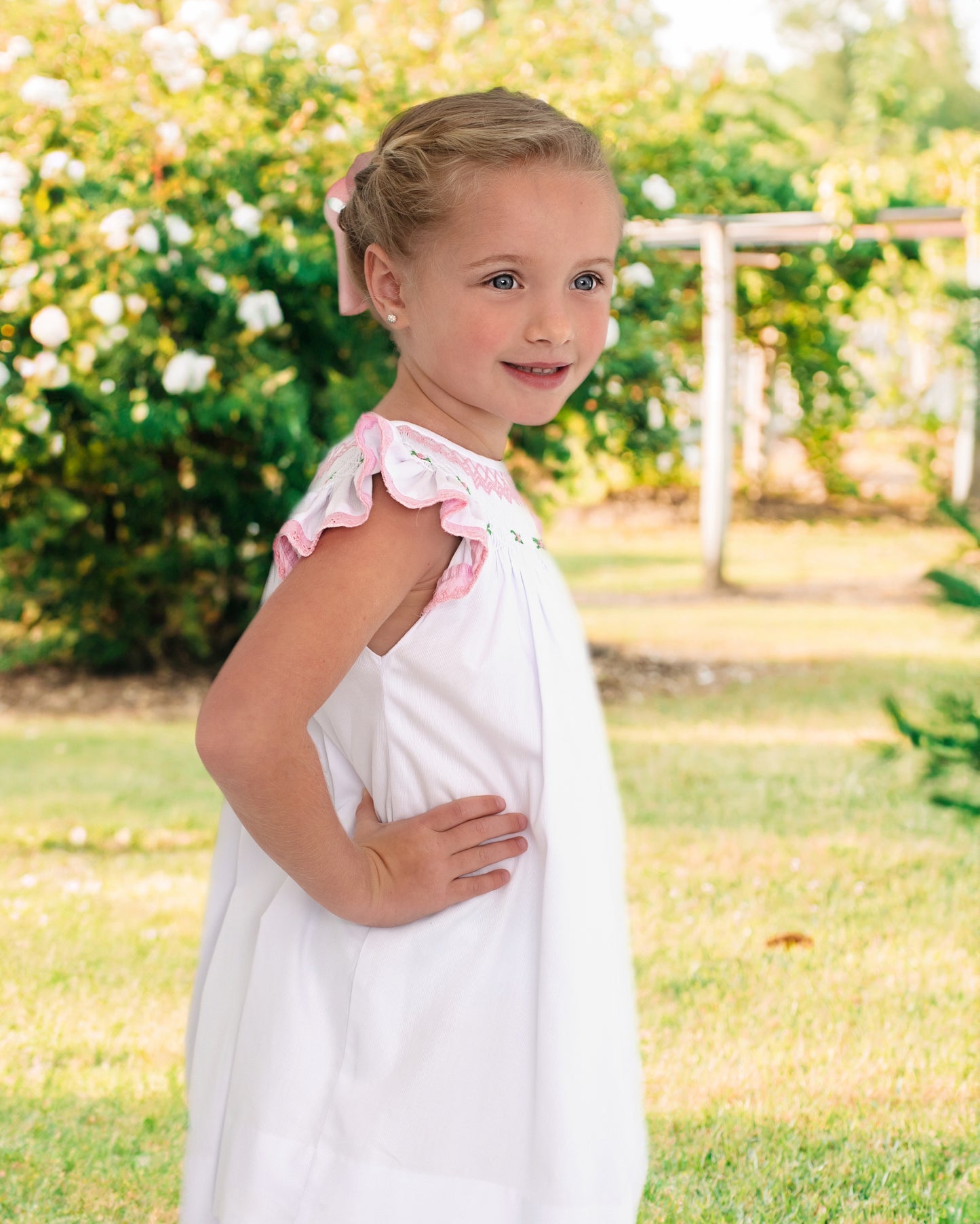 Pink Smocked Rosebud Eyelet Dress