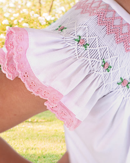 Pink Smocked Rosebud Eyelet Dress