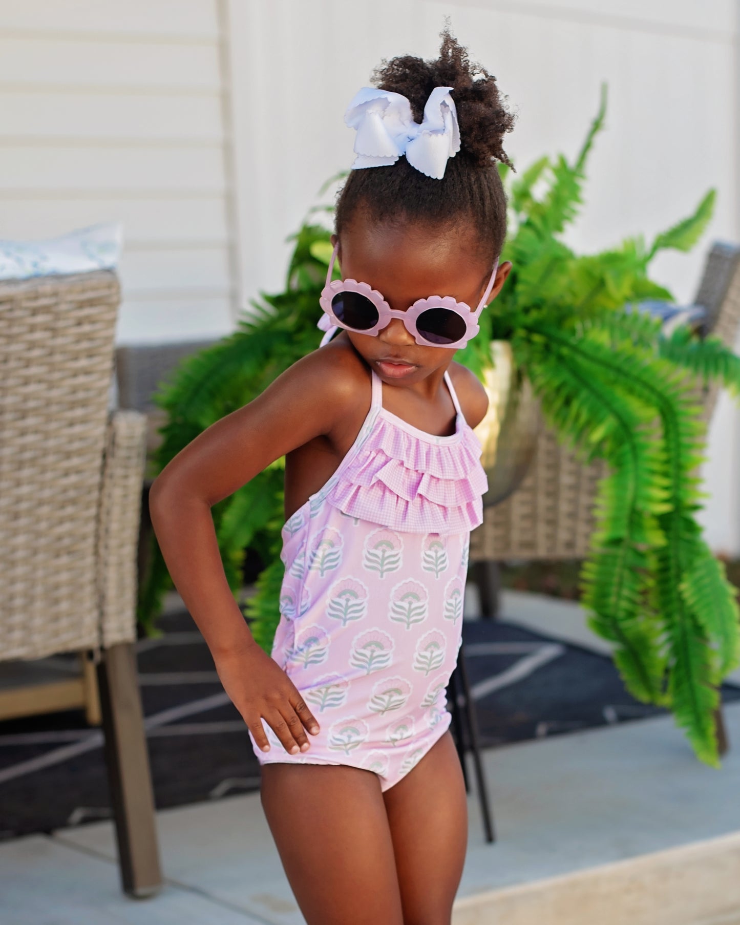 Pink And Mint Flower Print Lycra Swimsuit