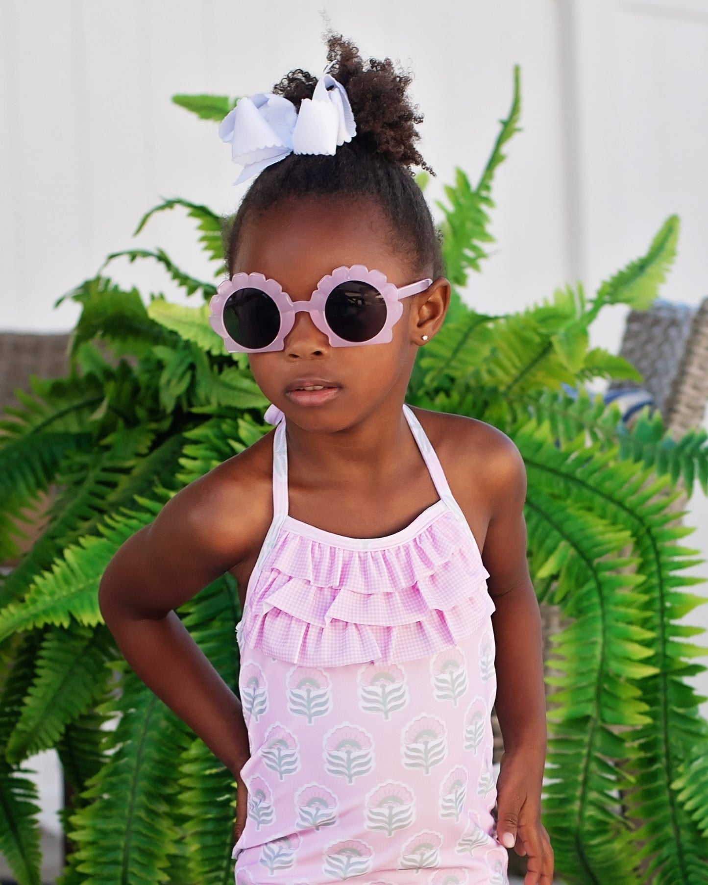 Pink And Mint Flower Print Lycra Swimsuit