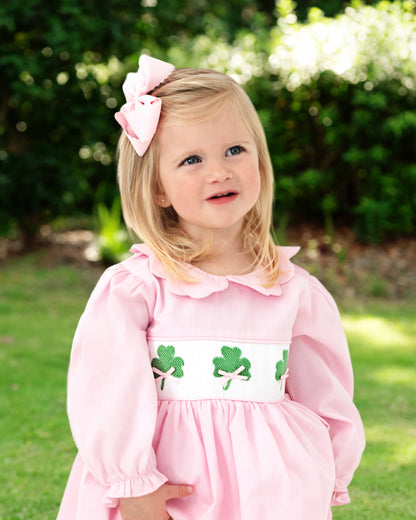 Pink Pique Smocked Shamrock Dress