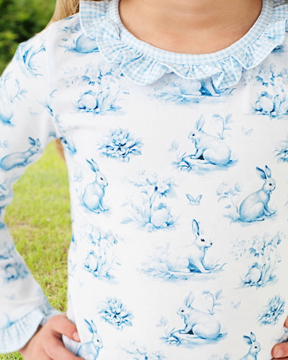 Blue Toile Bunny Knit Pajamas