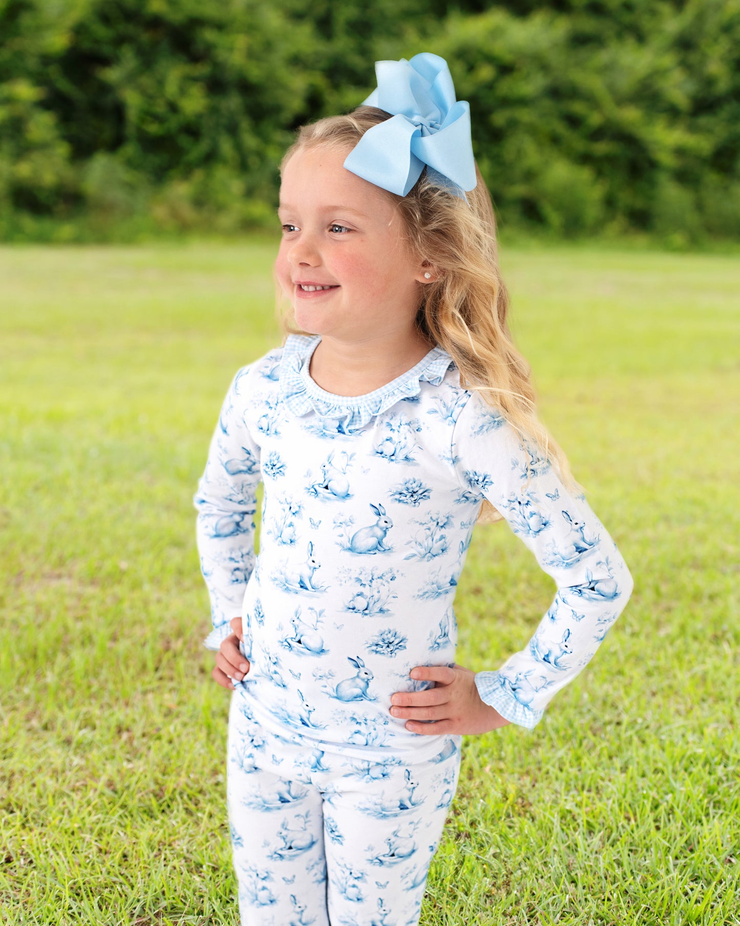 Blue Toile Bunny Knit Pajamas