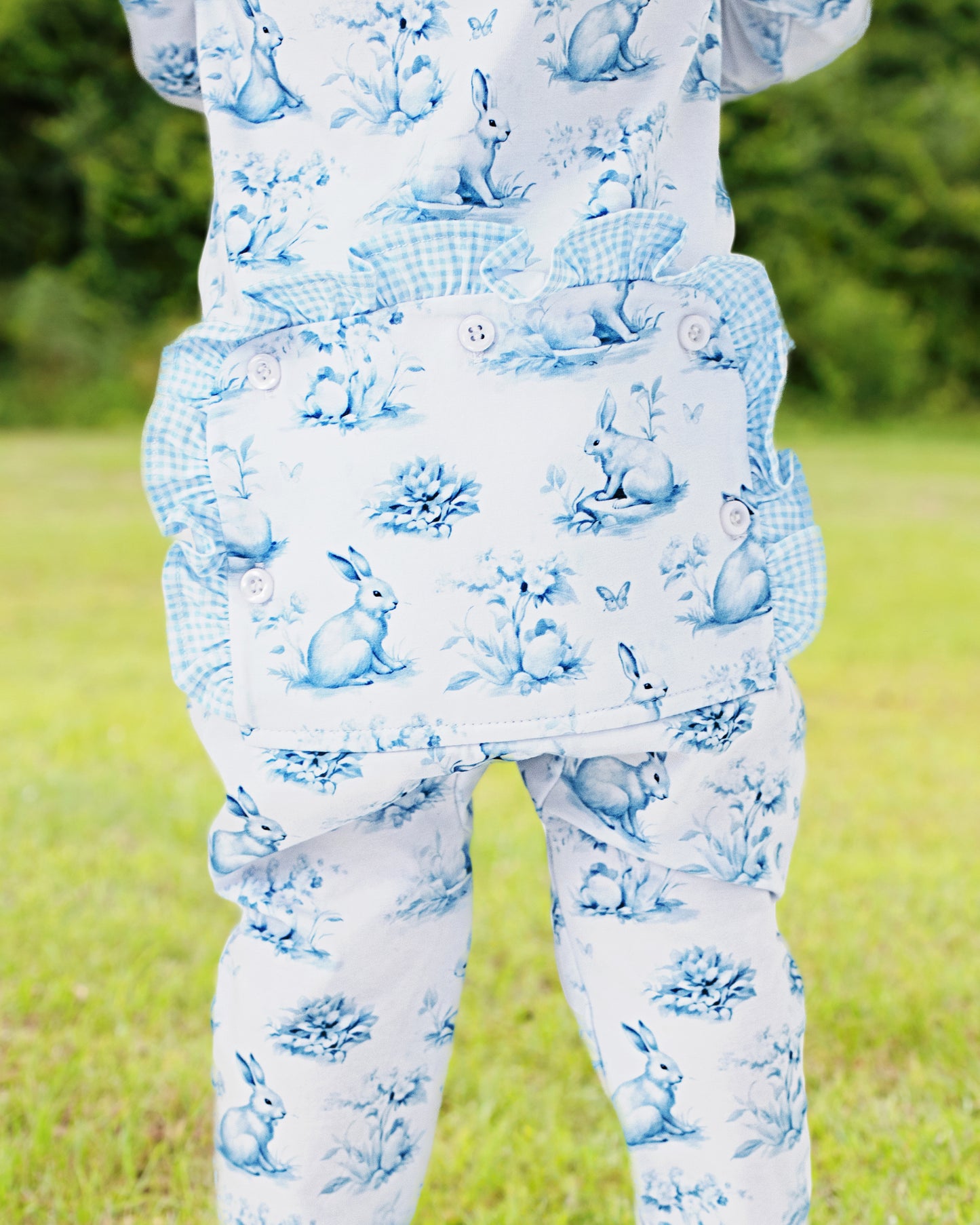 Blue Toile Bunny Knit Zipper Pajamas