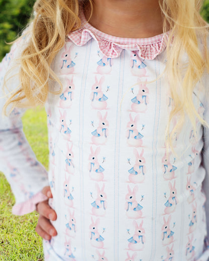 Pink And Blue Bunny Print Knit Pajamas