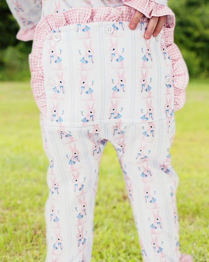 Pink And Blue Bunny Print Knit Zipper Pajamas