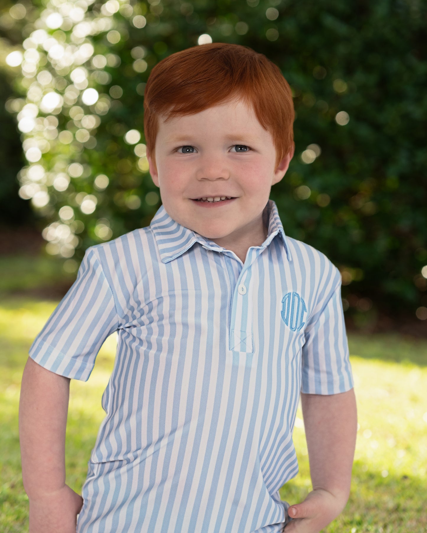 Blue And White Stripe Knit Polo Shirt