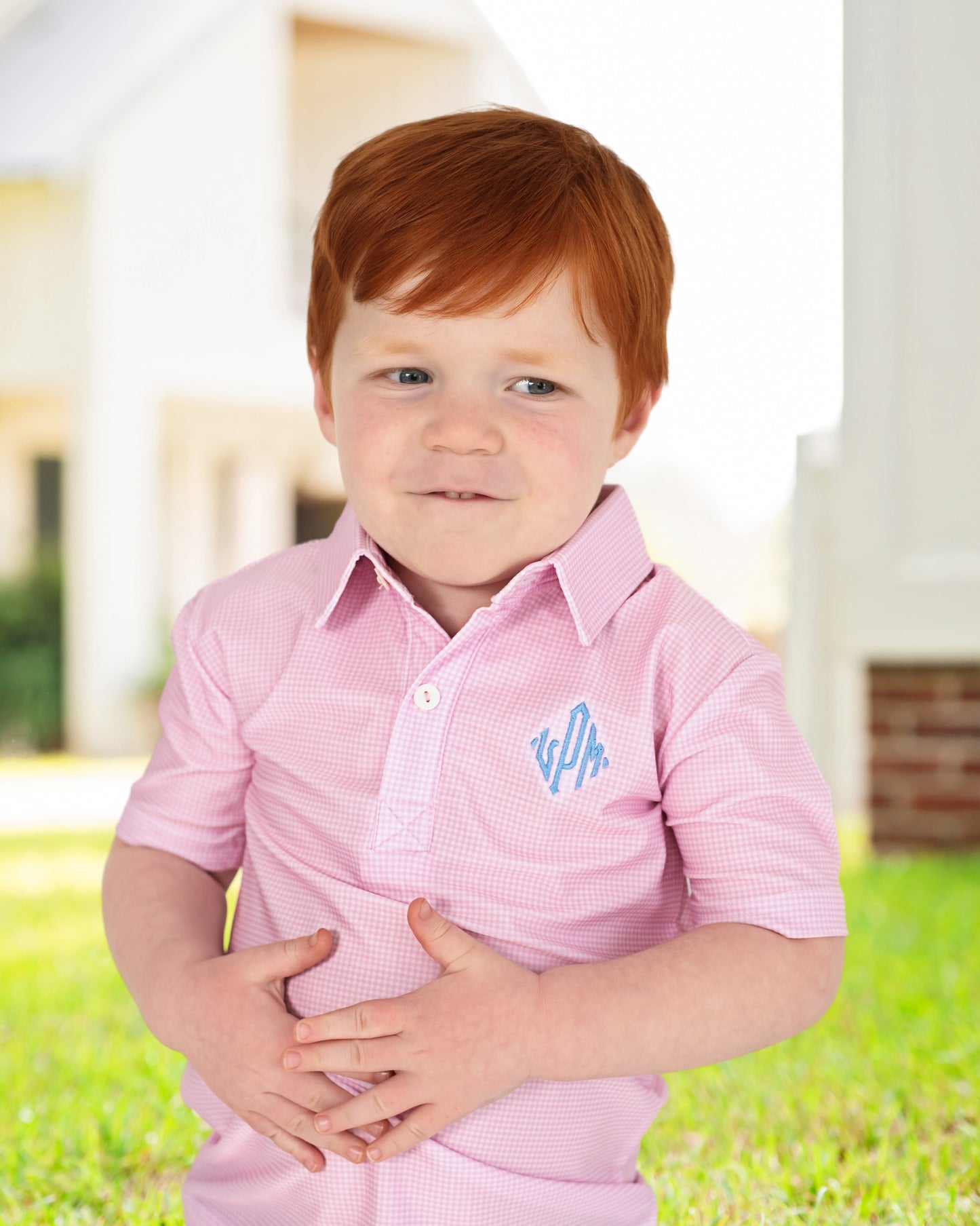 Pink Gingham Knit Polo Shirt