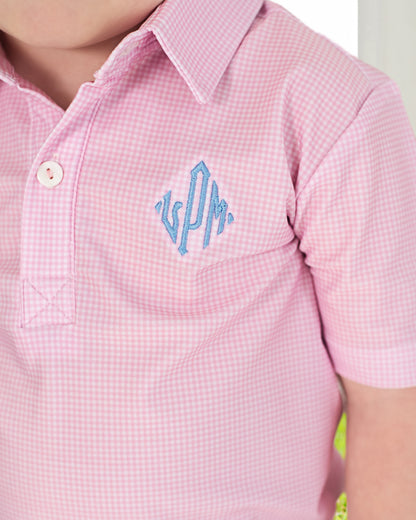 Pink Gingham Knit Polo Shirt