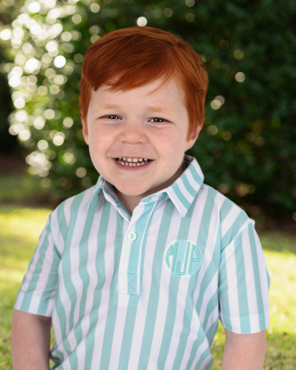 Mint And White Stripe Knit Polo Shirt