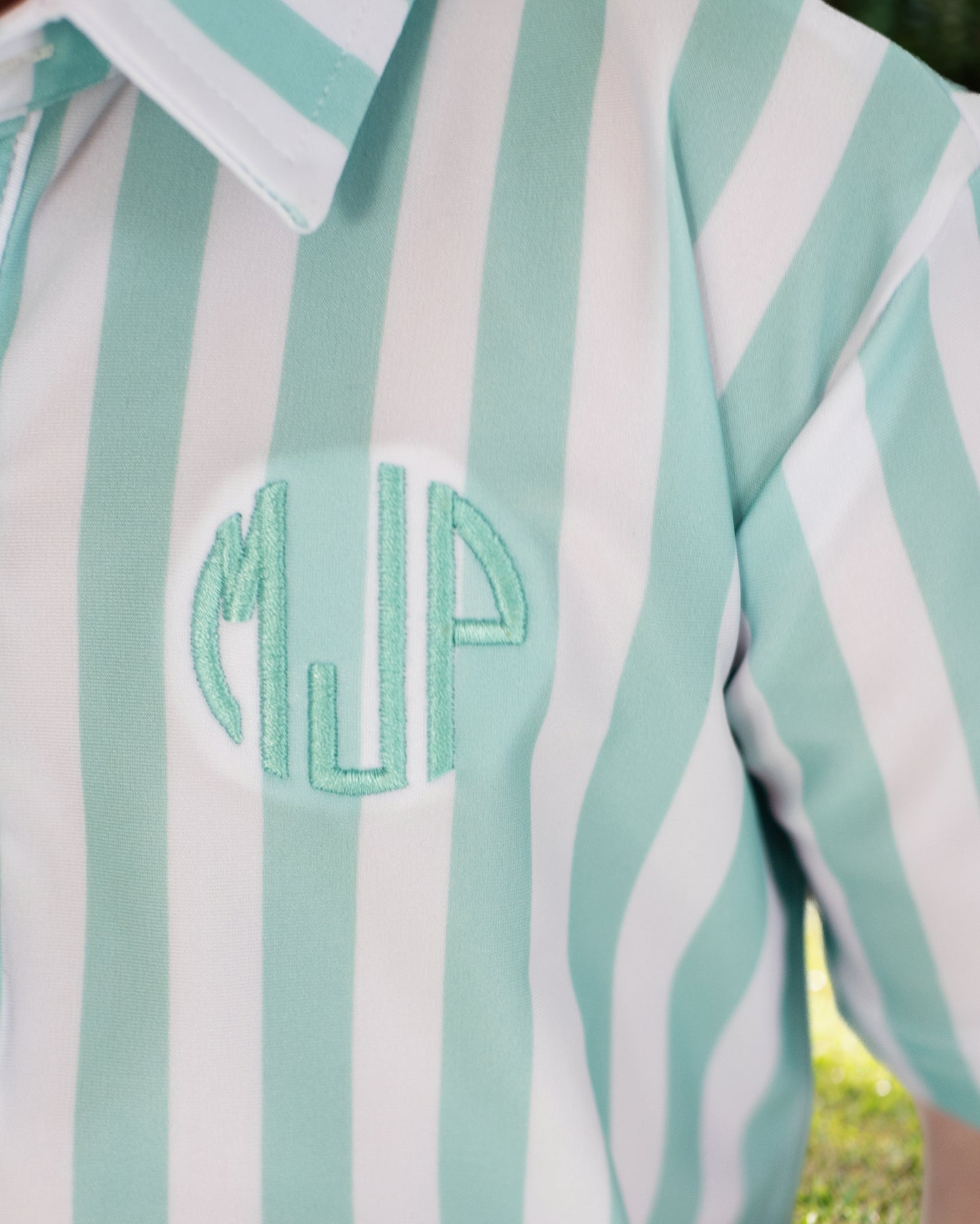 Mint And White Stripe Knit Polo Shirt