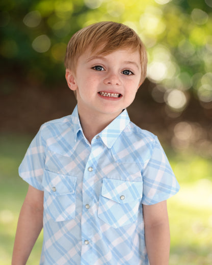 Blue Plaid Pearl Snap Shirt