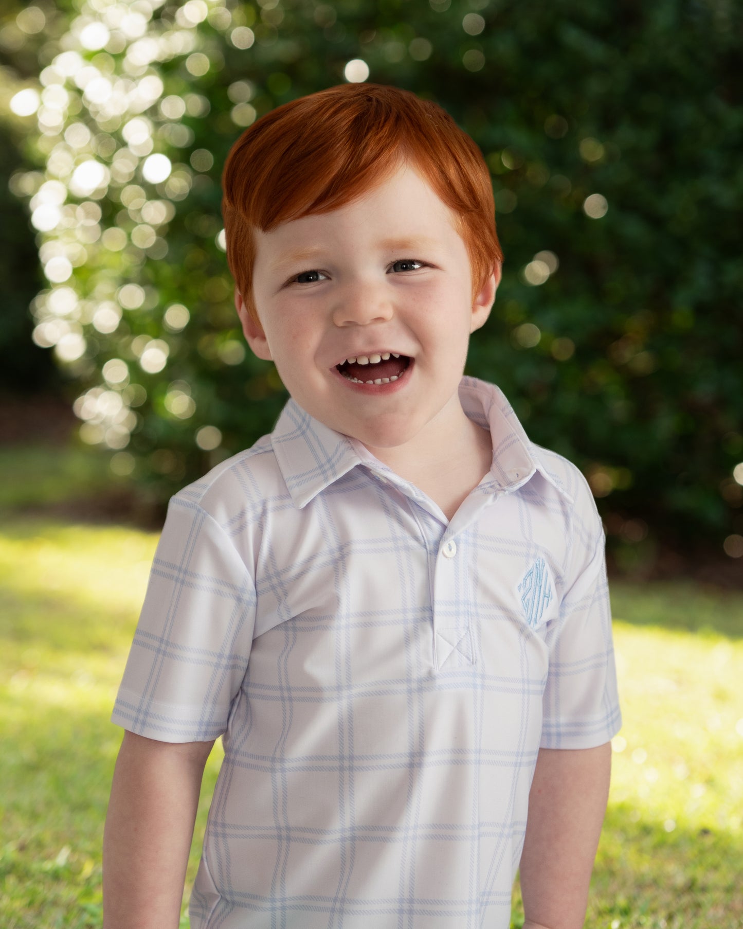 White And Blue Plaid Knit Polo Shirt