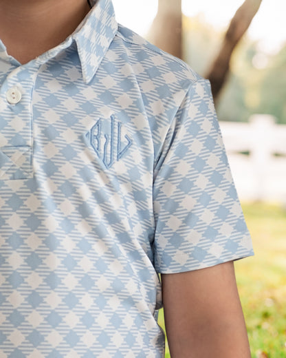 Blue Check Knit Polo Shirt