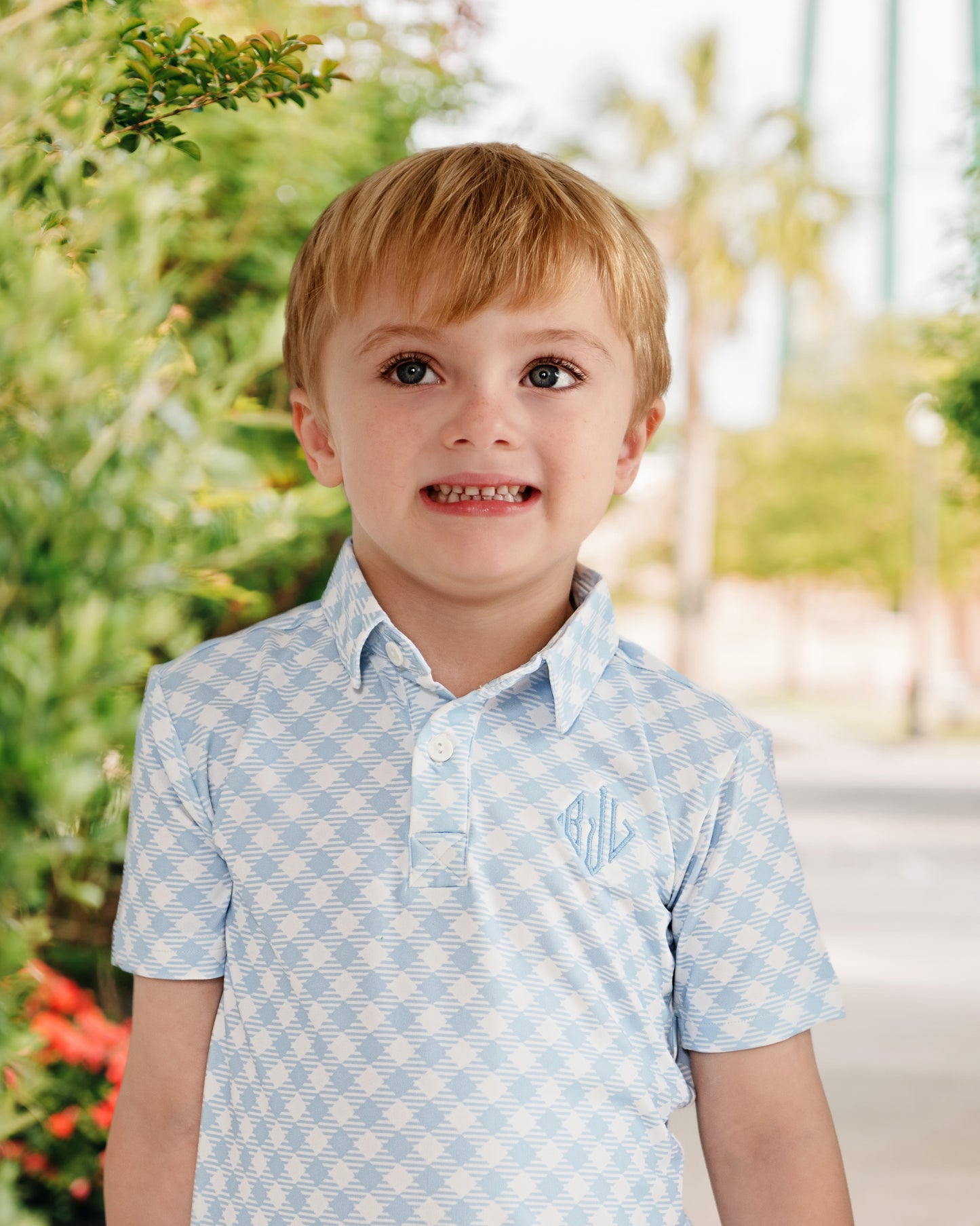 Blue Check Knit Polo Shirt