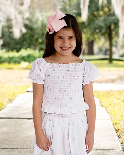 Pink Striped Hydrangea Smocked Skirt Set