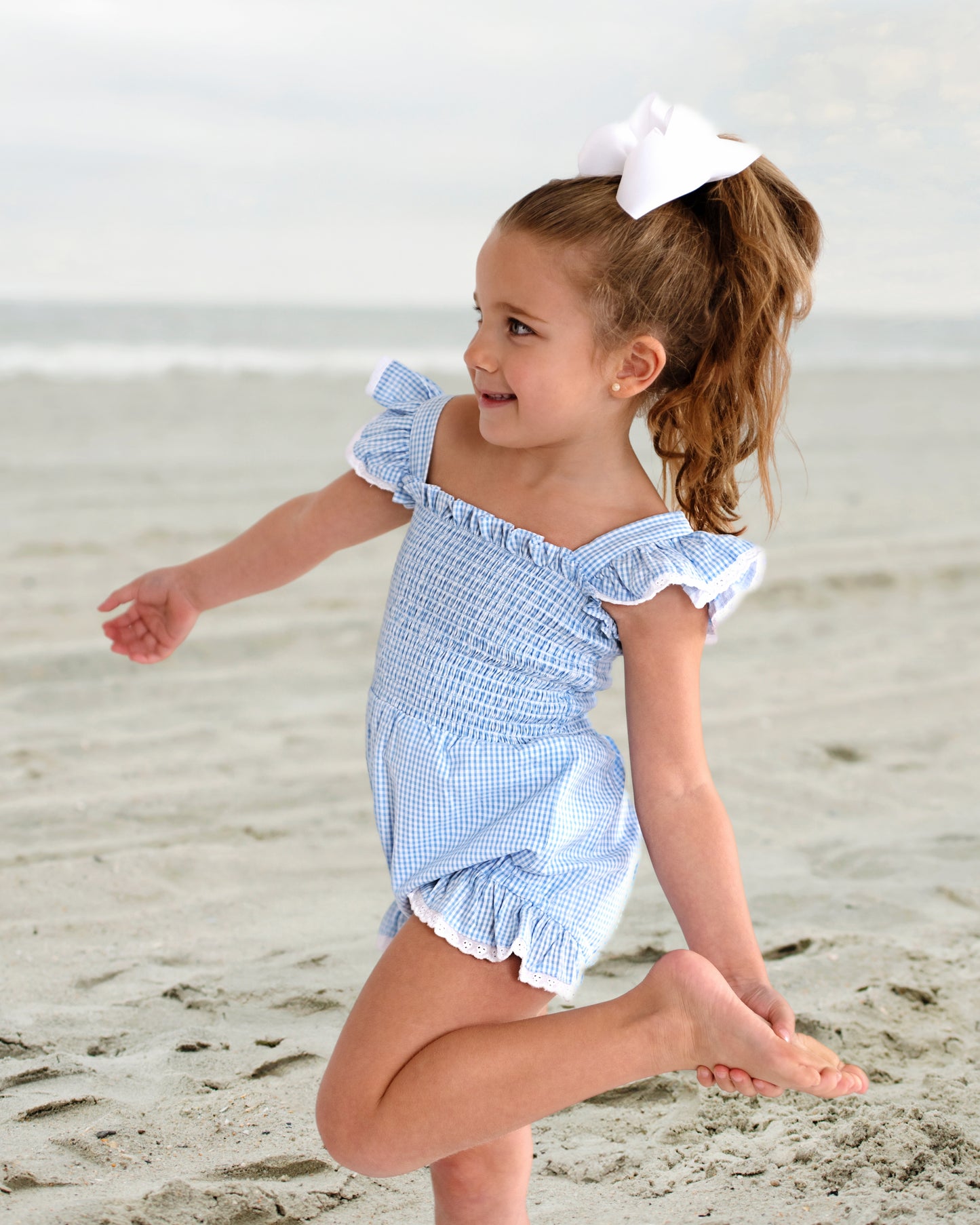 Blue Gingham Seersucker Ruched Vintage Swimsuit