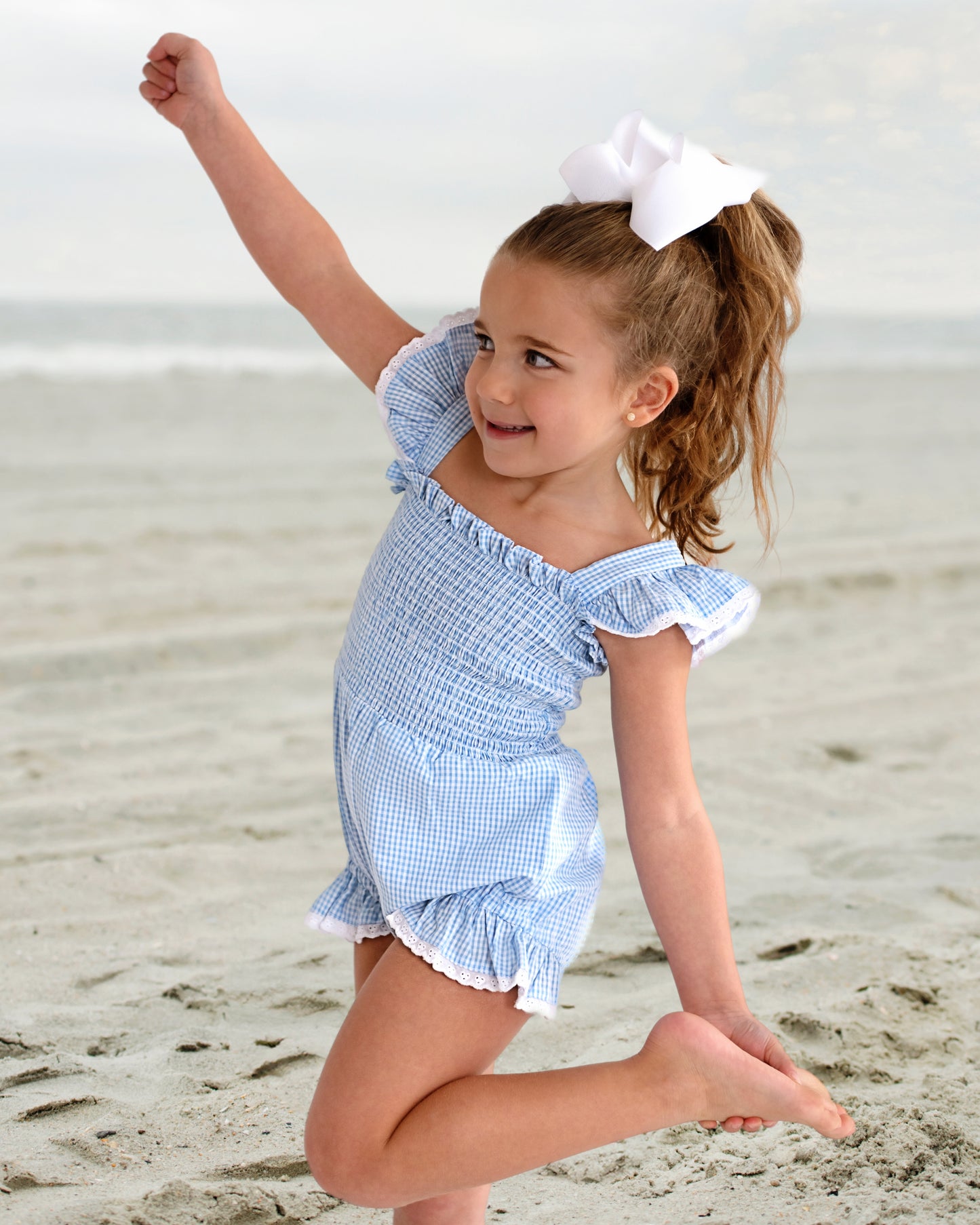 Blue Gingham Seersucker Ruched Vintage Swimsuit