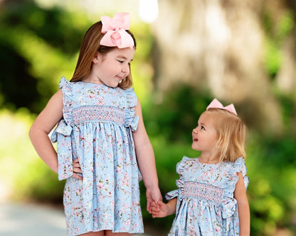 Blue Smocked Rose Garden Bow Bubble