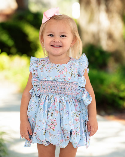 Blue Smocked Rose Garden Bow Bubble