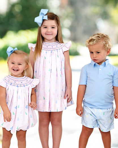 Pink And Blue Smocked Birthday Hat Dress