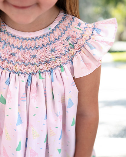 Pink And Blue Smocked Birthday Hat Dress