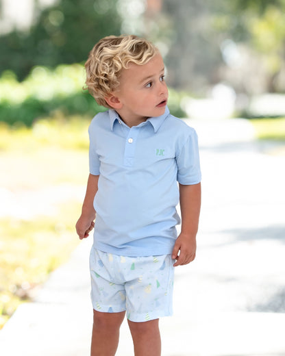 Blue Birthday Hat Polo Short Set