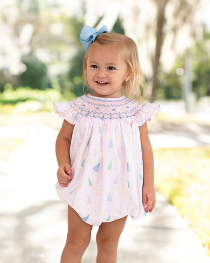 Pink And Blue Smocked Birthday Hat Bubble