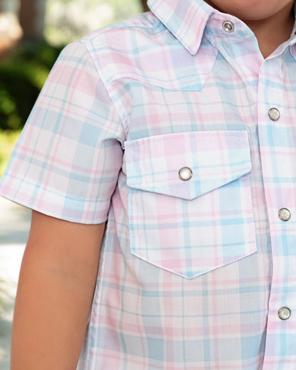 Pink And Blue Plaid Pearl Snap Shirt