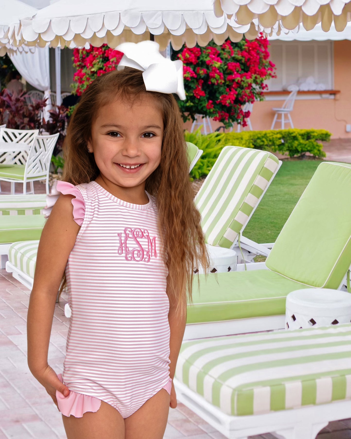 Pink Striped Lycra Swimsuit