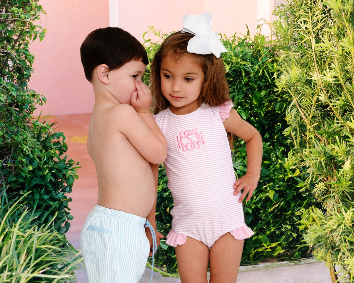 Pink Striped Lycra Swimsuit