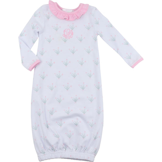 Pink Tulip Print Knit Baby Gown