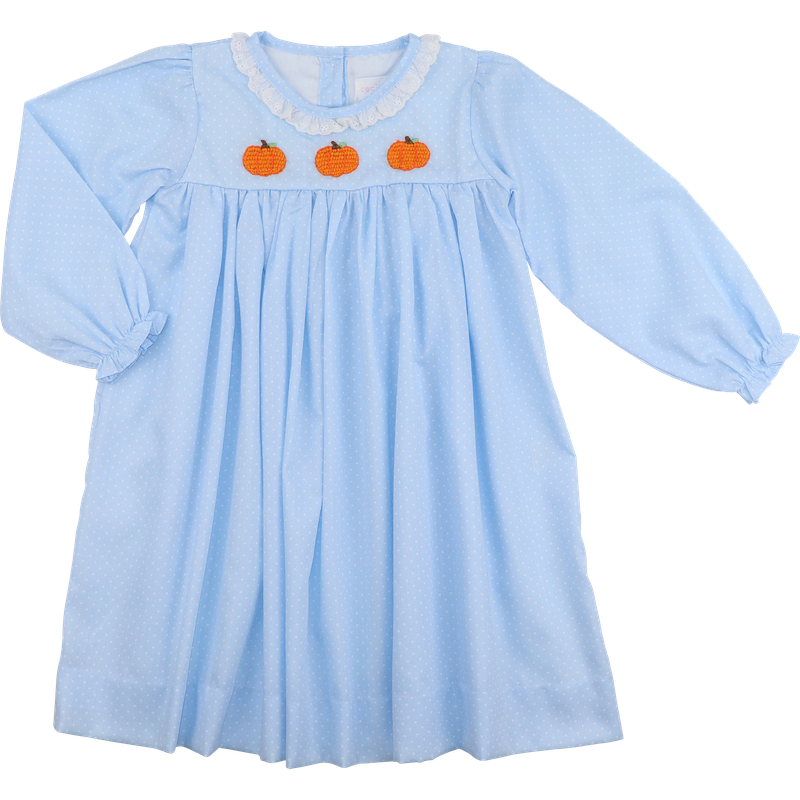 Blue Dot Pique Crochet Pumpkin Dress