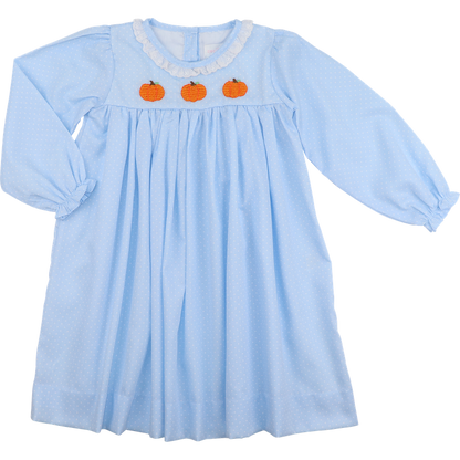 Blue Dot Pique Crochet Pumpkin Dress