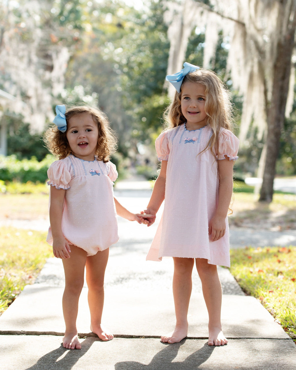 Pink And Blue Swiss Dot Crochet Bunny Dress