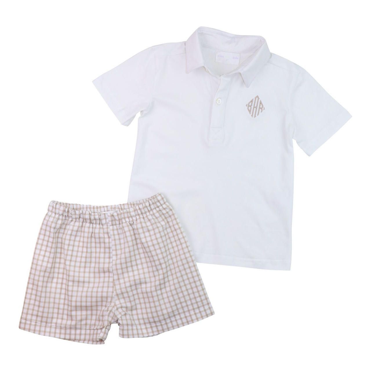 Khaki Windowpane Polo Short Set