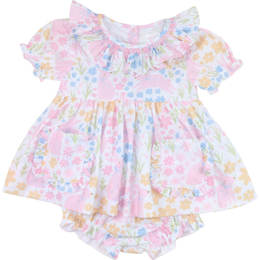 Pastel Smocked Bunny Pocket Diaper Set