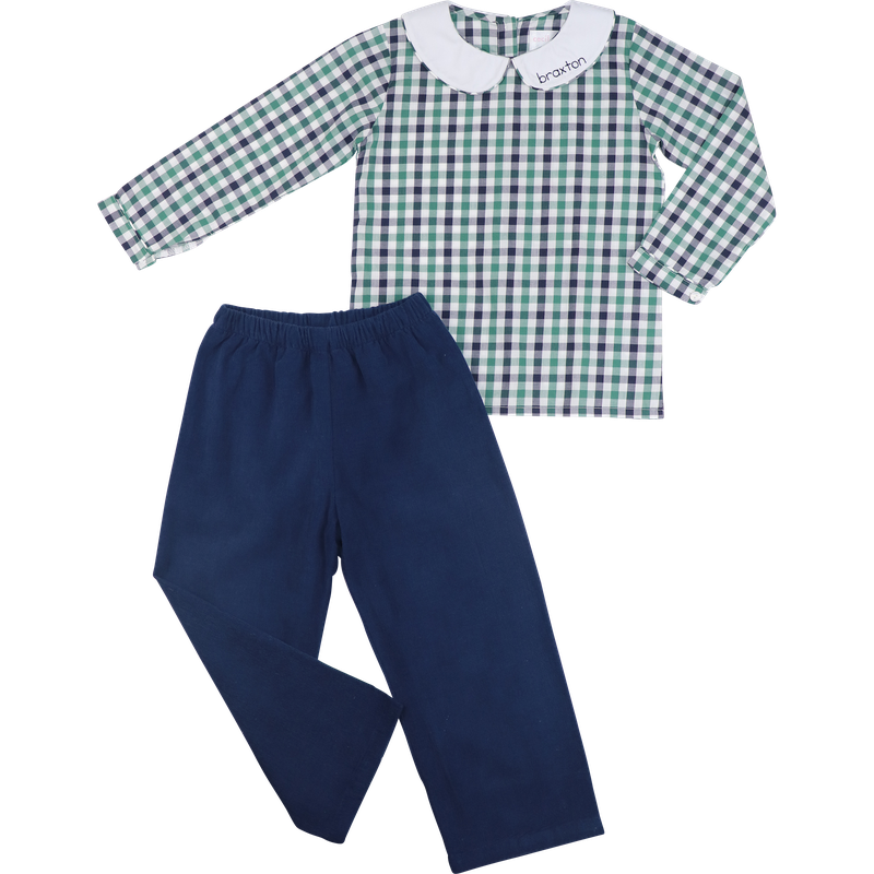 Navy And Green Check Corduroy Pant Set