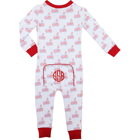 Valentine Firetruck Knit Zipper Pajamas