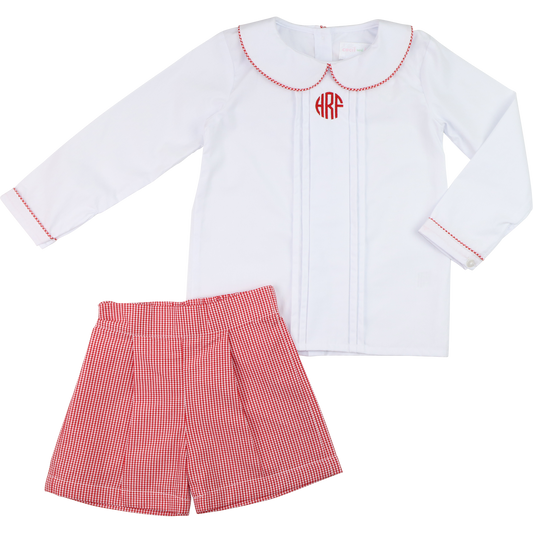 Red And White Gingham Pleated Short Set