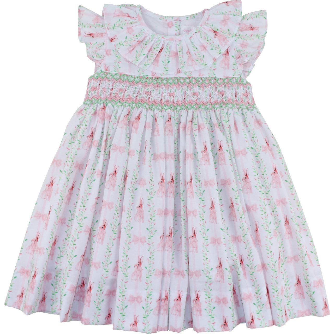 Pink And Green Smocked Bunny And Bow Dress