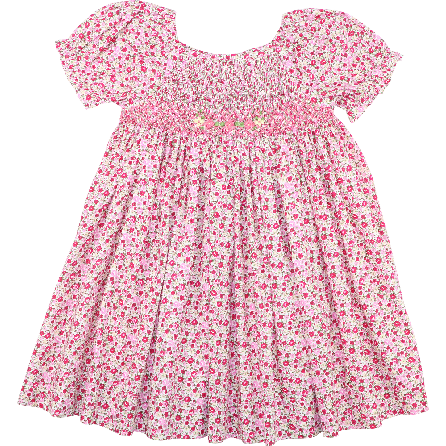 Pink And Red Smocked Floral Dress