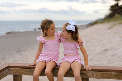 Pink Gingham Seersucker Smocked Vintage Bikini