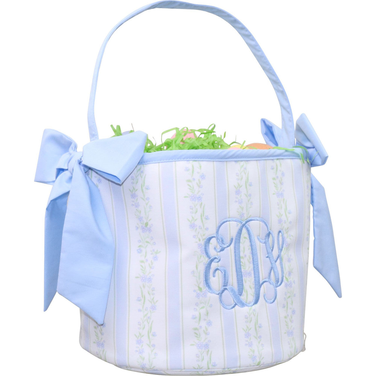 Blue Floral Striped Easter Basket