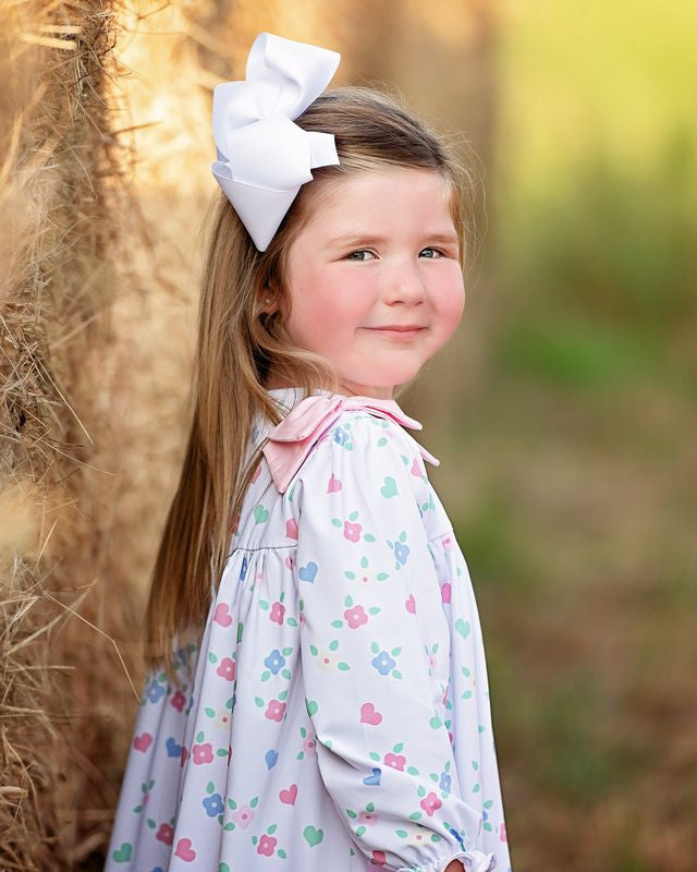 Flower And Heart Print Knit Bow Dress