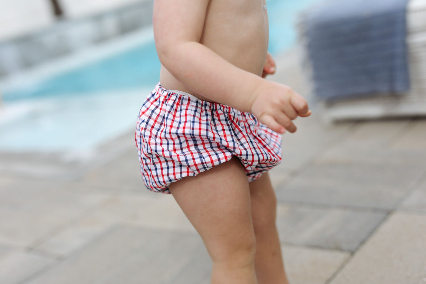 Red And Navy Windowpane Swim Bloomer